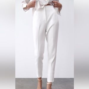Zara White High Waist Pleated Pants, Size M